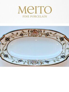 Vintage Meito Hand Painted China Made In Japan Serving Oval Dish Floral 9"× 4"